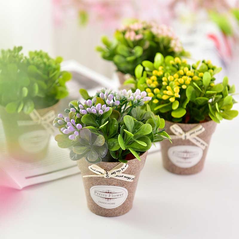 Small And Beautiful Pastoral Style Basil Crafts Artificial Flower Small Bonsai Set Artificial Plant Garden Home Decoration