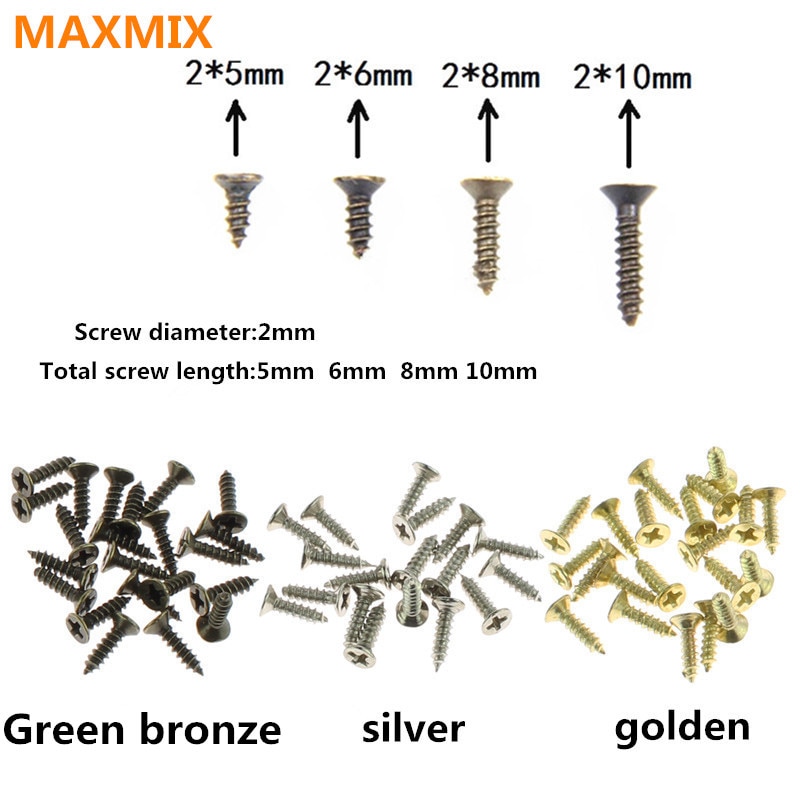 Maxmix 100 stk 2*5mm 2*6mm 2*8mm 2*10mm flathodet skrue snekker liten skrue møbler treboks maskinvare tilbehør