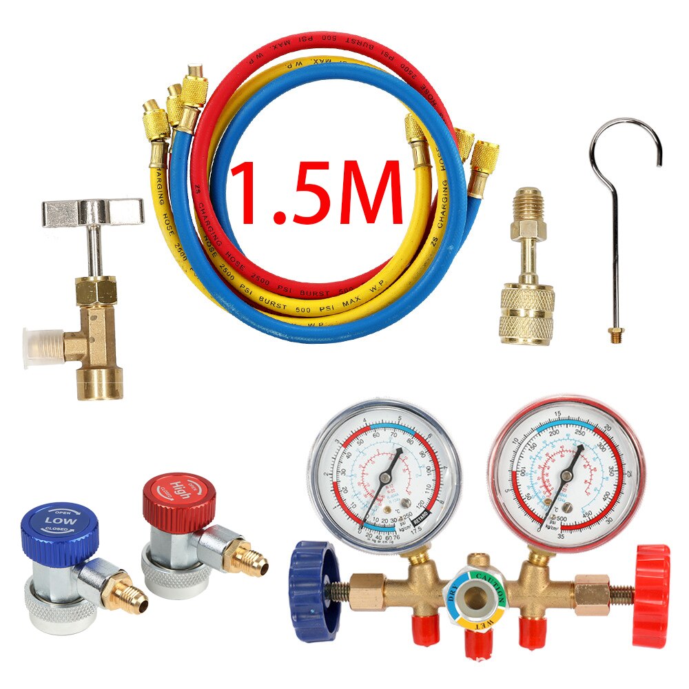 R134A Refrigerant Manifold Gauge Set, A/C Air Conditioning Tools ith Hose and Hook for R12 R22 R-404A R-134a Manifold Gauge Air: Green  