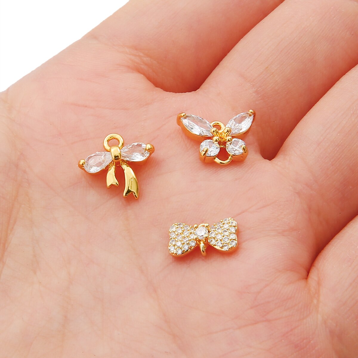 18K Gold Plated 10 12mm Copper Butterfly Shape with Zircon Charms Pendant For Necklace Accessories Findings For Jewelry Making