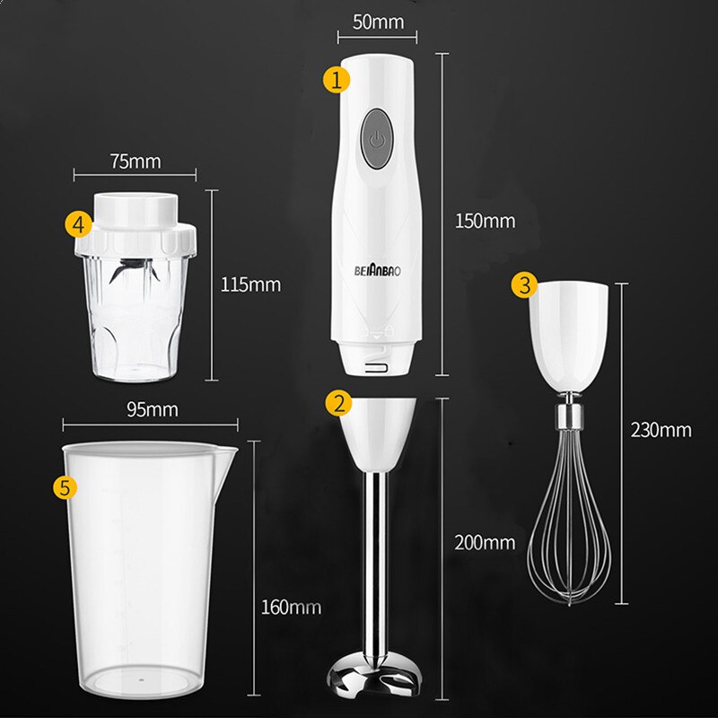 Batidora eléctrica para alimentos de bebés, vaso de batidora portátil, conjunto 4 en 1 para batidora de cocina, licuadora, licuadora, batidora para el hogar