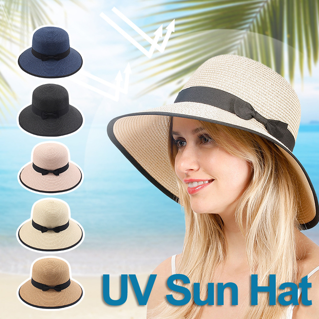 2020 moda praia palha chapéu feminino verão uv chapéu de sol das mulheres dobrável protetor solar pescador tampões dobrável enrolar floppy chapéus