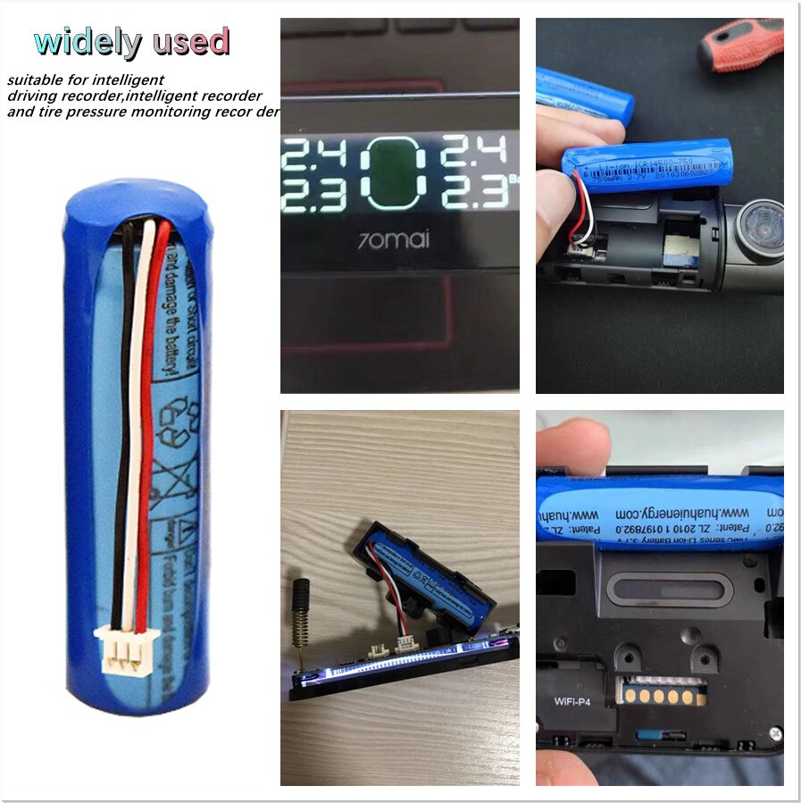 3.7V 500mAh Battery For 70mai Dash Cam A800 HMC1450 Accumulator Replacement Batterie 3-wire Plug 14*50mm