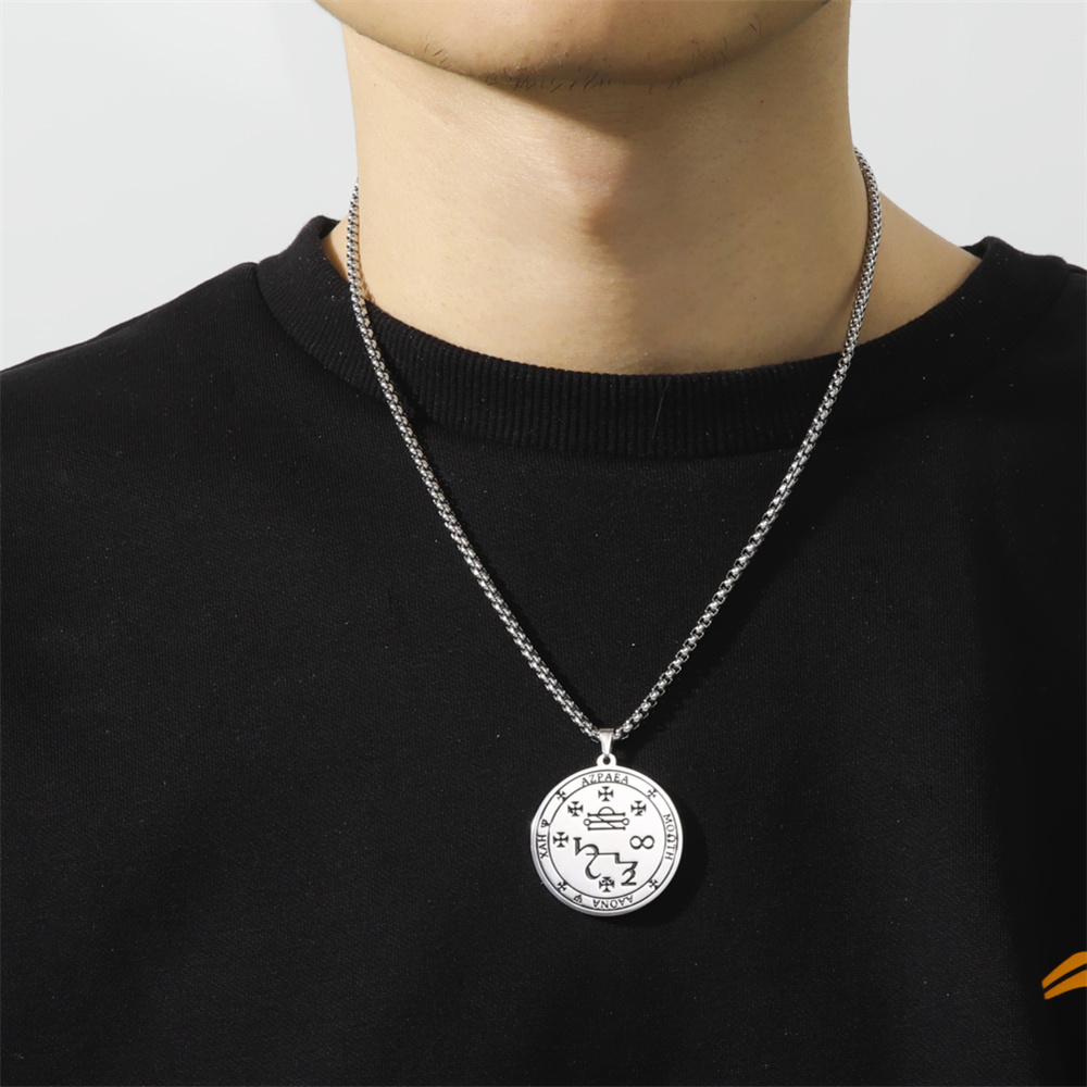 EUEAVAN-collar con colgante redondo, Arcángel Azrael, sello Solomon, Ángel de la muerte, Kabbalah, cadena de amuleto de Color plateado, joyería de