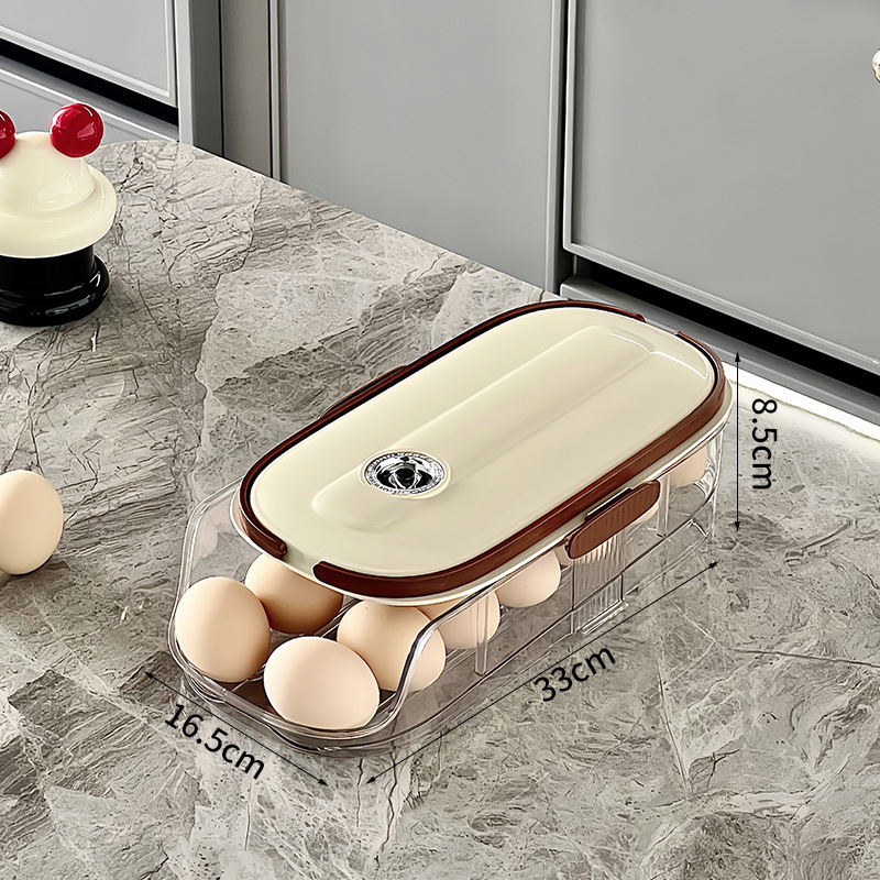 Household Multi-layer Automatic Rolling Egg Storage Box Kitchen Egg Rack Tray Refrigerator Timing Special Egg Carton: Dark Khaki