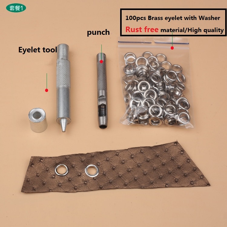 Kit de herramientas de perforación hueca, Kit de herramientas de artesanía de cuero, cinturón, ropa, bolsas, zapatos, sombreros, accesorio Manual, 8mm y 10mm de plata, 100 Uds.