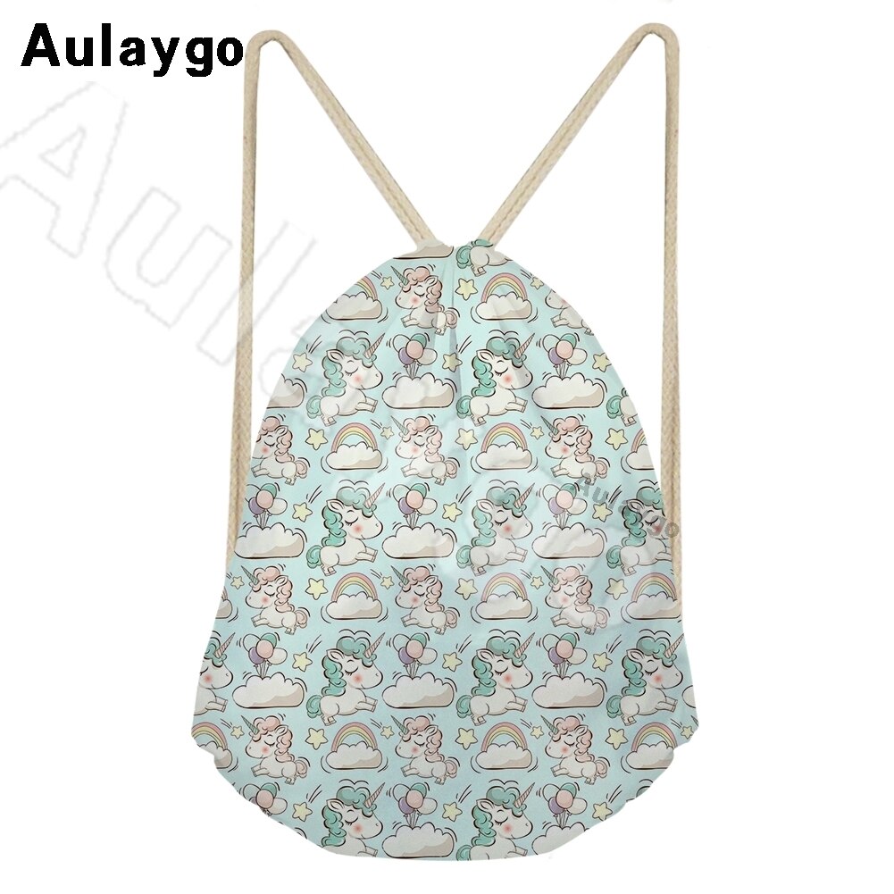 Aulaygo 3d unisex eenvoudige duurzame zwarte rugzak schattige witte kattenprint schoudertas kinderreisschoenen touwtassen rugzakken: Zilver