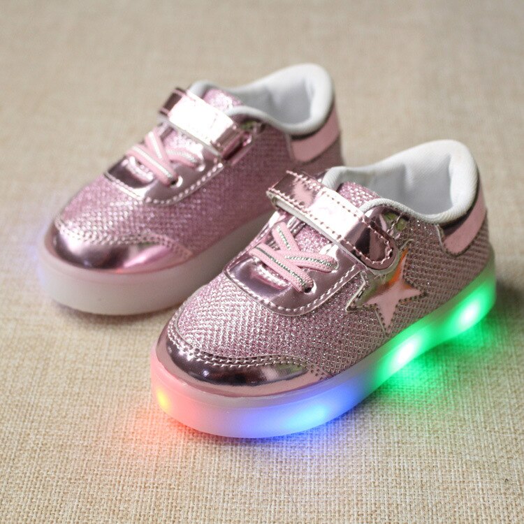 Rozmiar 21-30 świecące trampki dla dziewczynek dzieci buty z lampkami Led chłopcy świecące obuwie dziecięce trampki ze świecącą podeszwą: Różowy / 21