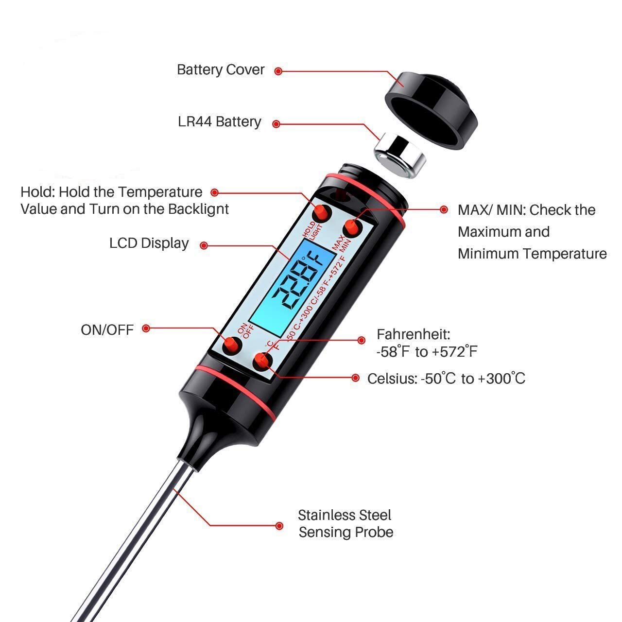 Digitale Thermometer Met 15Cm Lange Sonde Kaars Maken Kits Meten Vloeibare Soja Paraffine Gebakken Melk Vlees Bbq Wax smelt
