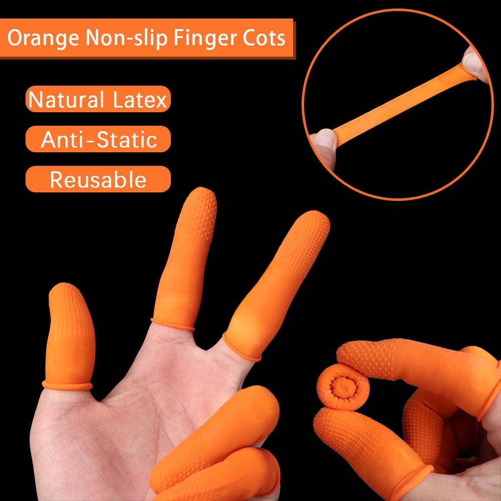100 Stck Orange Fingerlinge Natürliche Latex Wiederverwendbare Finger Abdeckung Schutz Handschuhe Fingerspitze Schutzhülle Reinigung Zubehör