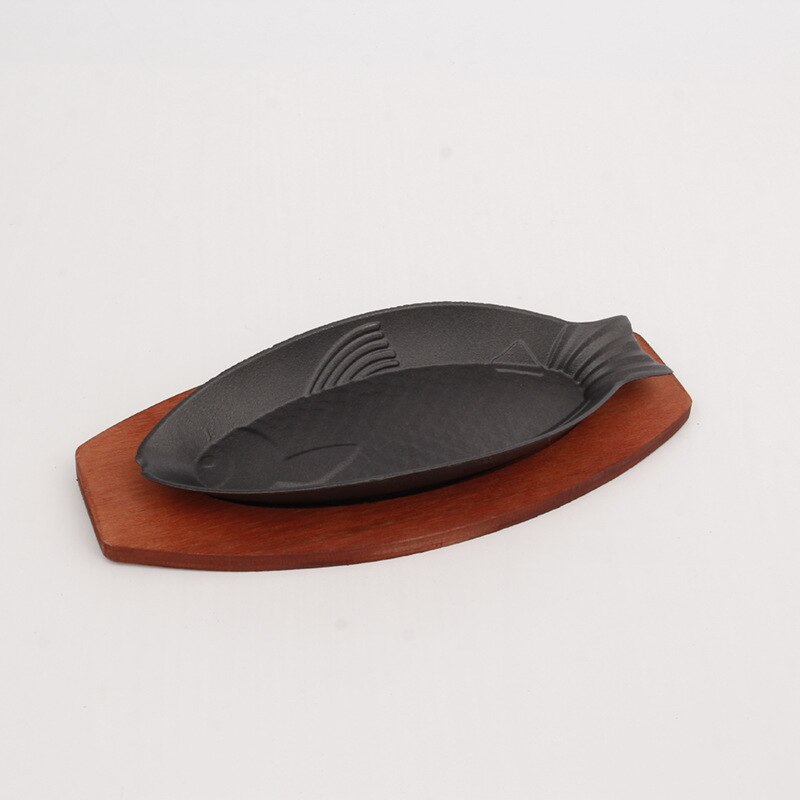 Poêle à Steak de poisson antiadhésive en fonte, rôtissoire en émail, plaque à friture, support de Base en bois, ustensiles de cuisine, four à gaz électrique Durable