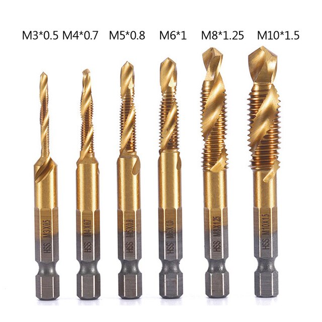 Tap Drill Titanium Plated Hex Shank HSS Screw Thread Metric Tap Drill Bits Screw Machine Compound M3 M4 M5 M6 M8 M10 Hand Tools: 4341-Gold-L