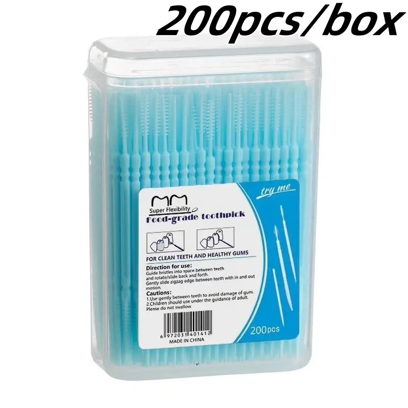 200 stks/doos Tandenstoker Borstel Plastic Wegwerp Rager Dubbele Hoofd Tandzijde Stok voor Huishoudelijke Mondreiniging Gereedschap: Blauw