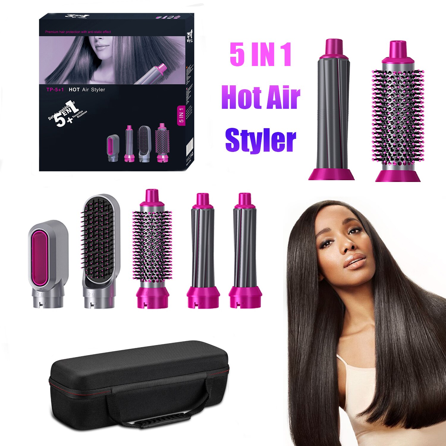 Elektrische Haar Roterende Borstel Haardroger Föhn Blow Haar Krultang Styling Tools 5 In 1 Air borstel