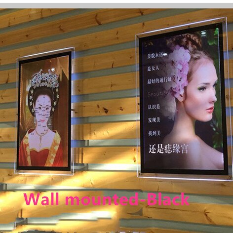 Crystal Frame Lightbox, LED Fotolijst a4, Backlit Pohto Box Frame: wall mount black