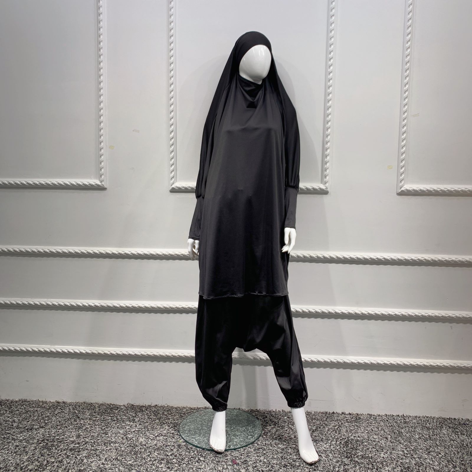 Muslim Macthing Outfit Dress Abaya 2pcs Set Women Jilbab Khimar Hijab Islamt Prayer djellaba femme Niqab Turkey Dubai Clothing: Black
