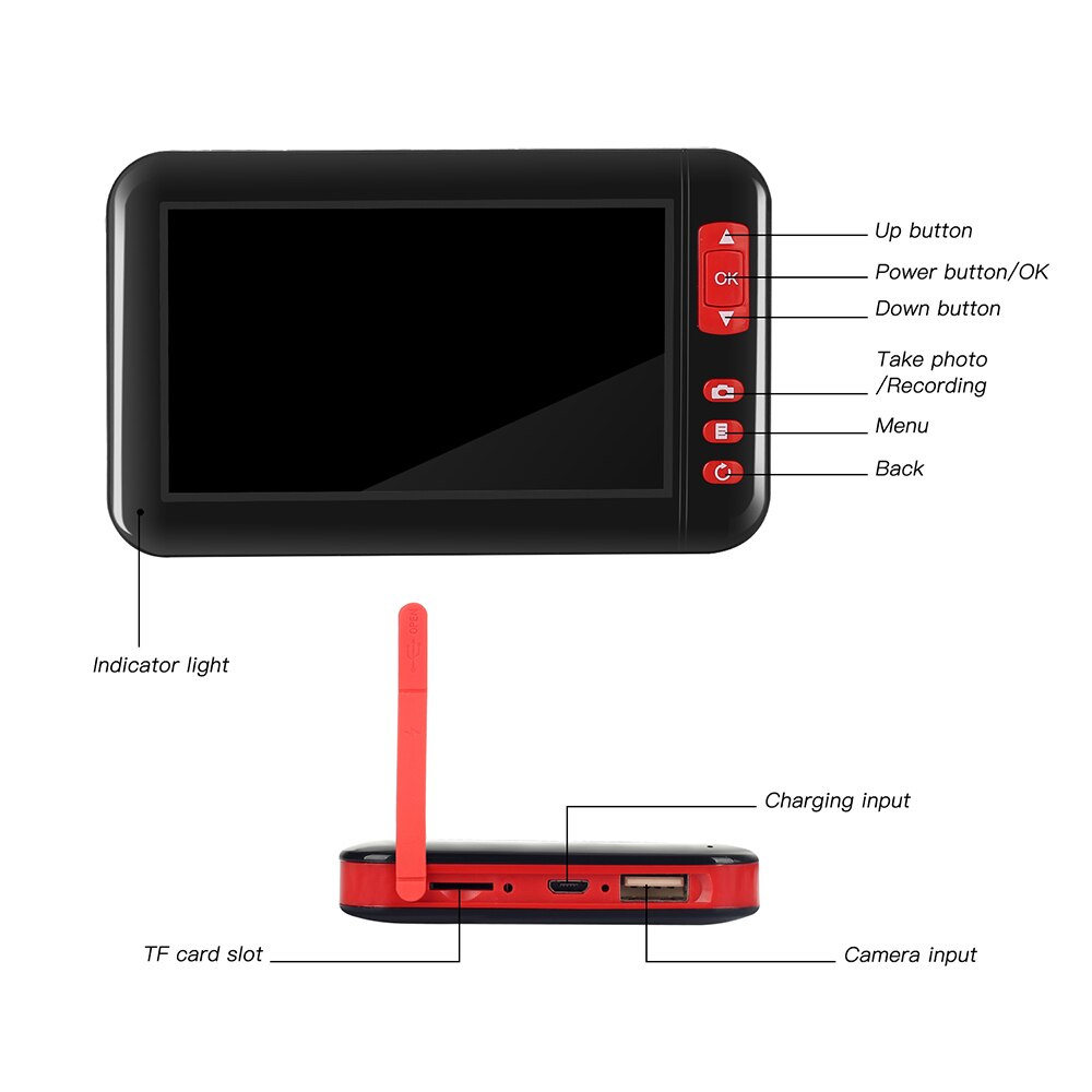 Caméra d'inspection endoscopique industrielle professionnelle, Endoscope intégré, 8 pièces led, objectif 8mm avec écran d'affichage 4.3 pouces 1080P