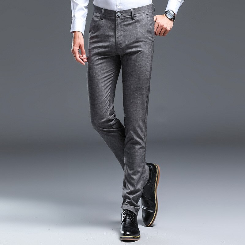 Pantalones de cuadros grises para hombre, pantalón ajustado, fuerza elástica, Formal, de negocios