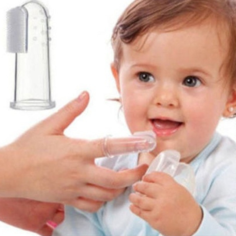 Baby tilbehør nyfødt lille barn baby praktisk holdbar bærbar tandbørste med etui 1 stk sæt finger tog tandbørste