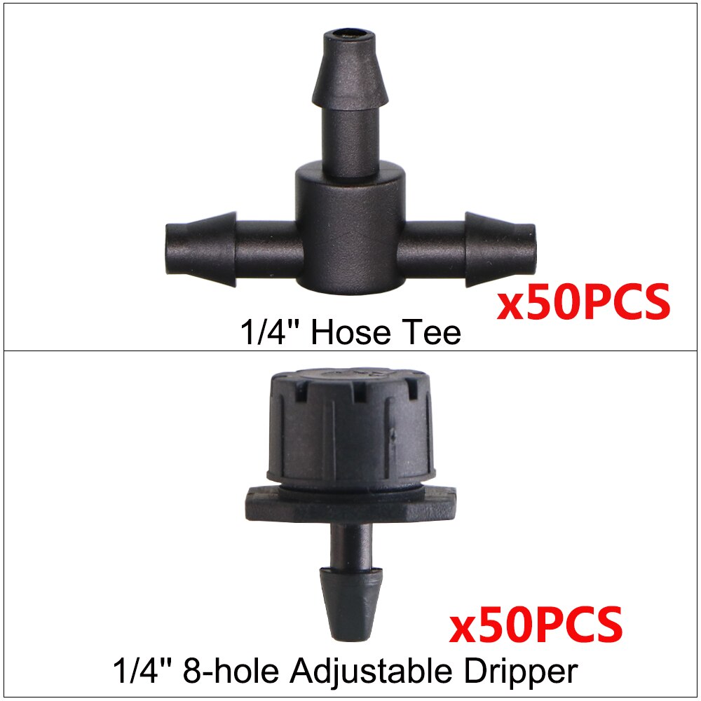 Micro Drip Irrigation 8-Hole Adjustable Dripper With 4/7mm Barb Tee Connectors Kit For 1/4'' Hose Garden Lawn Watering Tool: B