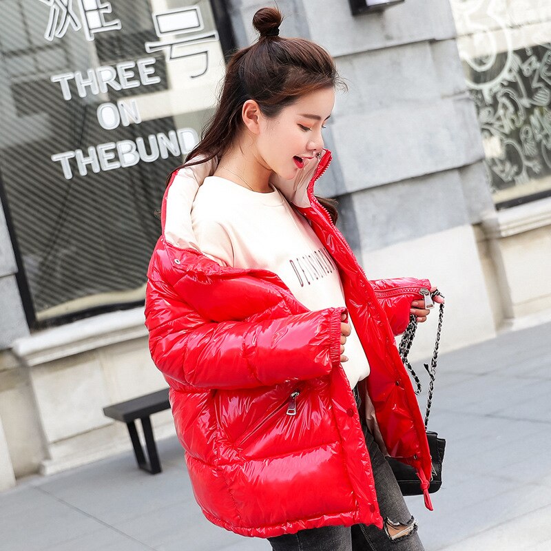 Winter Cotton Coat Women Casual Stand Collar Winter Jacket Coats With Pocket Winter Solid Color Glossy Jackets