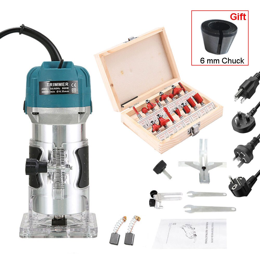 800W Houtbewerking Elektrische Router Trimmer Hout Frezen Graveermachine Hand Carving Machine Hout Router Met Frees