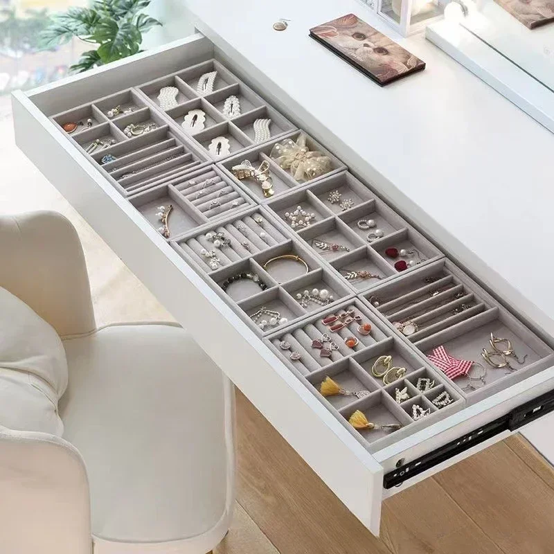 Velvet Jewelry Accessories Display Organizer Desktop Makeup Storage Box Earring Bracelet Ring Brooch Classification Drawer Tray