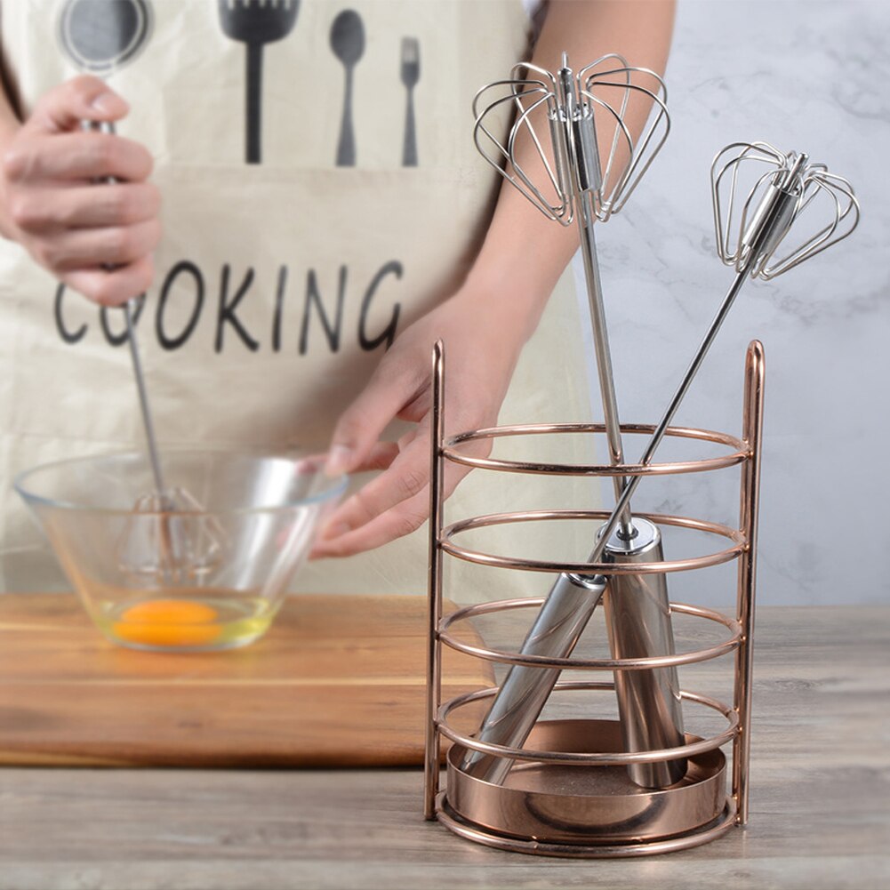 Household Semi-Automatic Whisk Rotation 304 Stainless Steel Hand-held Whisk Kitchen Tool