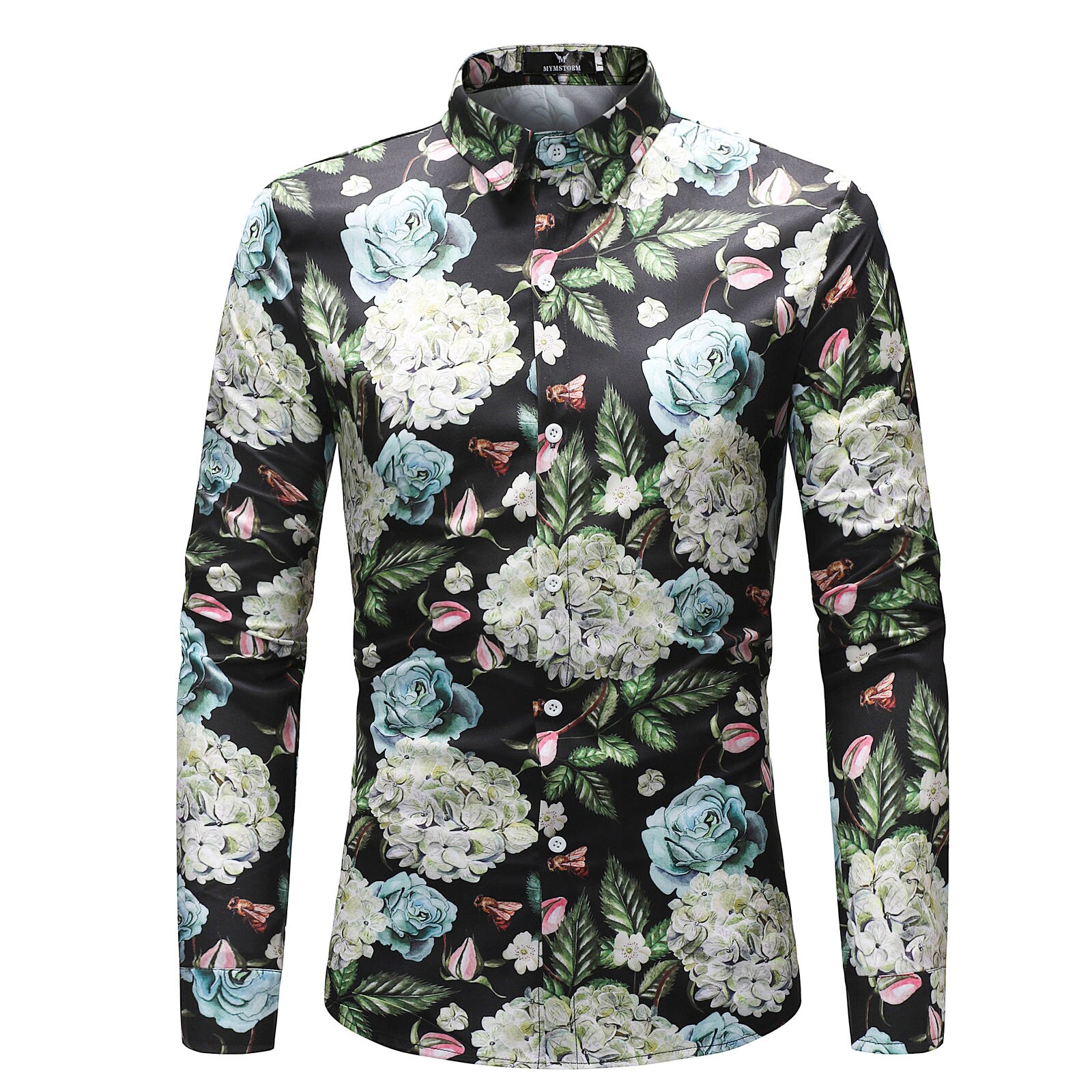 Mens Slim Fit Floral Shirt Casual Long Sleeve Dress Shirts Luxury Tops: A / XXXL