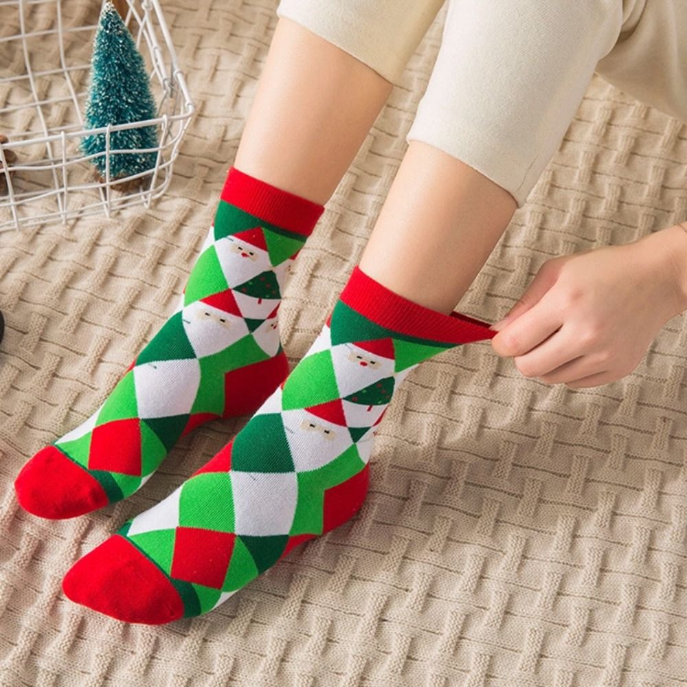 Chaussettes de Noël - Épais Coton Crew Socks - Renne & Cartoon Bas - Toutes Saisons: Gris