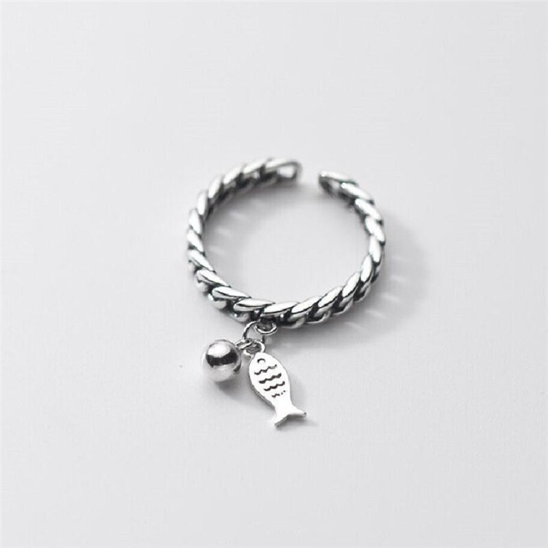 Aestethic Elegante Sieraden Leuke Retro Bel Vis 925 Sterling Zilver Vrouwelijke Resizable Opening Rings 983