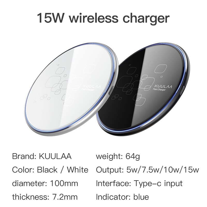 KUULAA 15W Qi Wireless Charger For iPhone 13 12 11 X XS Max XR 8 Plus Xiaomi Mi 9 Pro Mirror Fast Wireless Charger Charging Pad