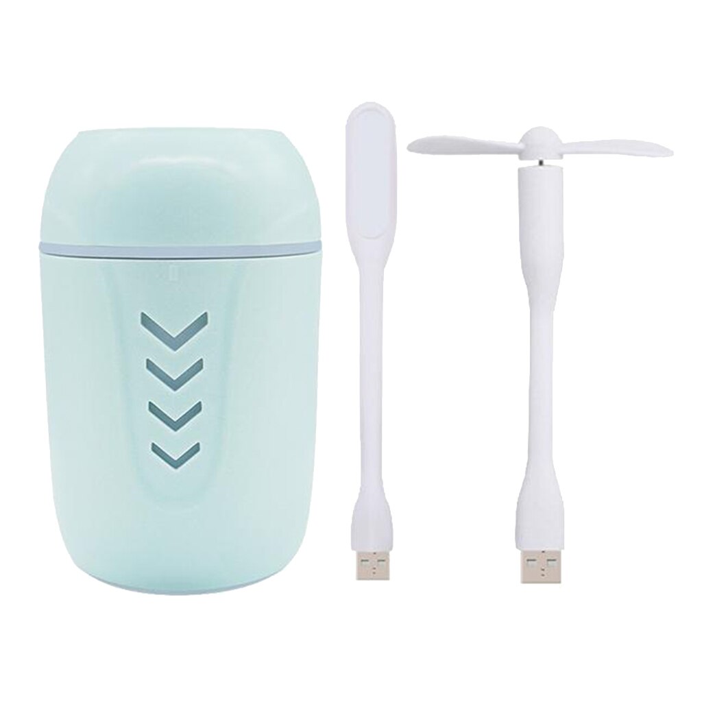 Portable Mini USB Humidifier, 200ml Low Noise Humidifier with Colors Night Light and Mini Fan, USB Cable