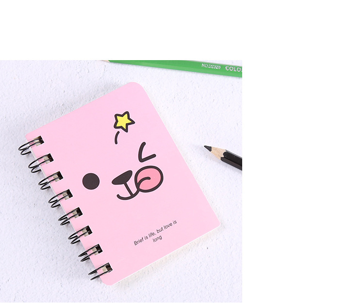 A7 Mini Spiral Notebook Cartoon Cat Notepad Kawaii Personal Diary Planner Horizontal line Notebook School Office Supply 80Sheets: Pink emoji