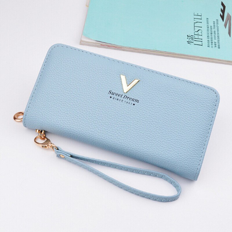 V lettre bracelet femmes longue pochette portefeuille grande capacité portefeuilles femme sac à main dame sacs à main téléphone poche porte-carte Carteras