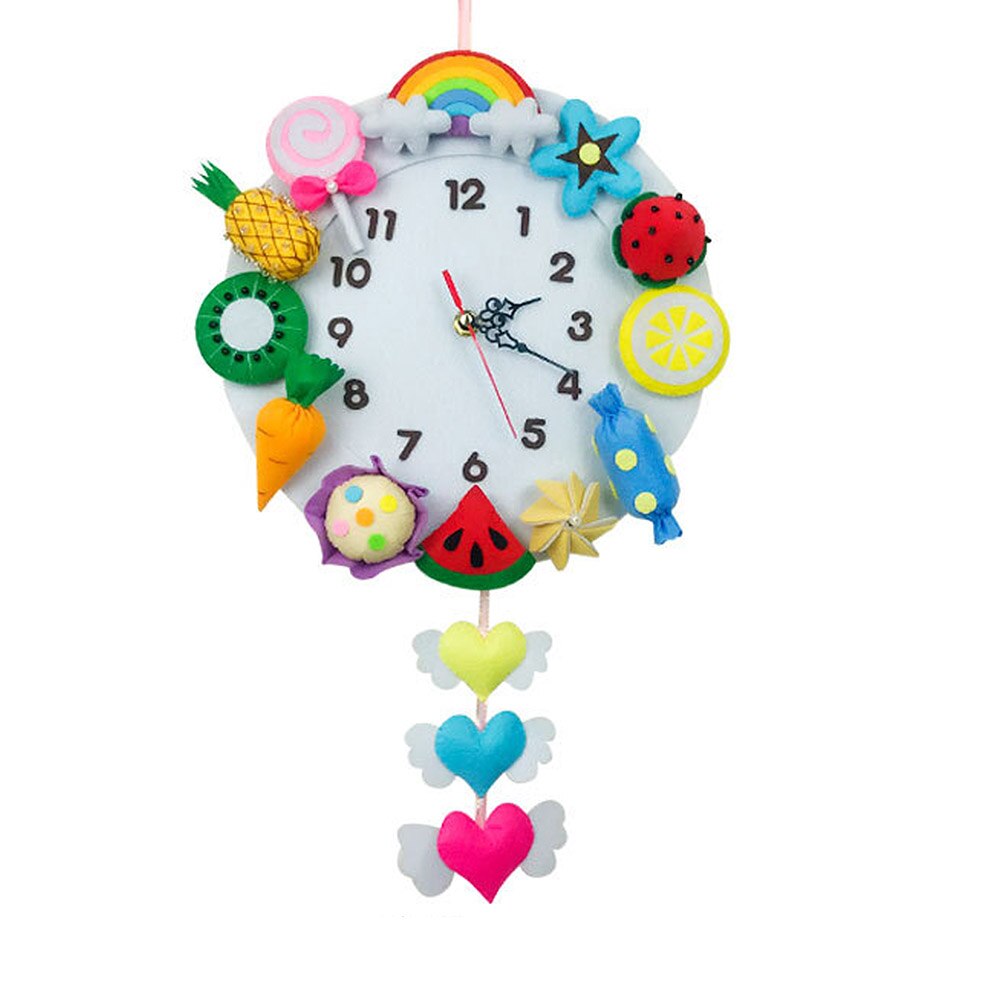 Cute DIY Wall Clock Set Craft Toys Free Cutting Felt Material Cloth Animal Style Handmade Cloth Clock Home Hanging Decoration