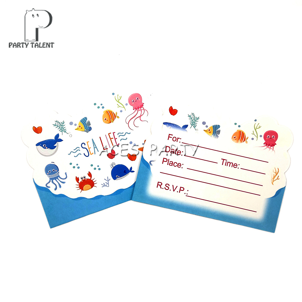 Party supplies 8pcs Seaworld Marine Animals Sea Life theme invitation card invitations for kids birthday party decoration