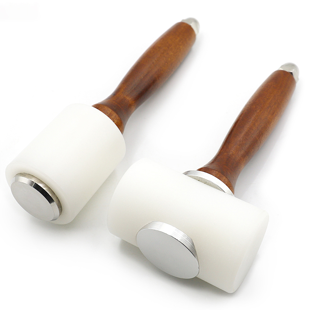 QJH-martillo para tallar cuero, martillos de nailon, mazo, mango de madera para artesanía de cuero, punzón, impresión, herramienta de percusión DIY