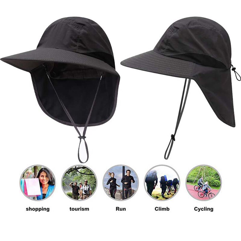 Flap Cap Wide Brim Lightweight Portable UV Protection Water Resistant Neck Cover Sun Hats With Strap MK MK