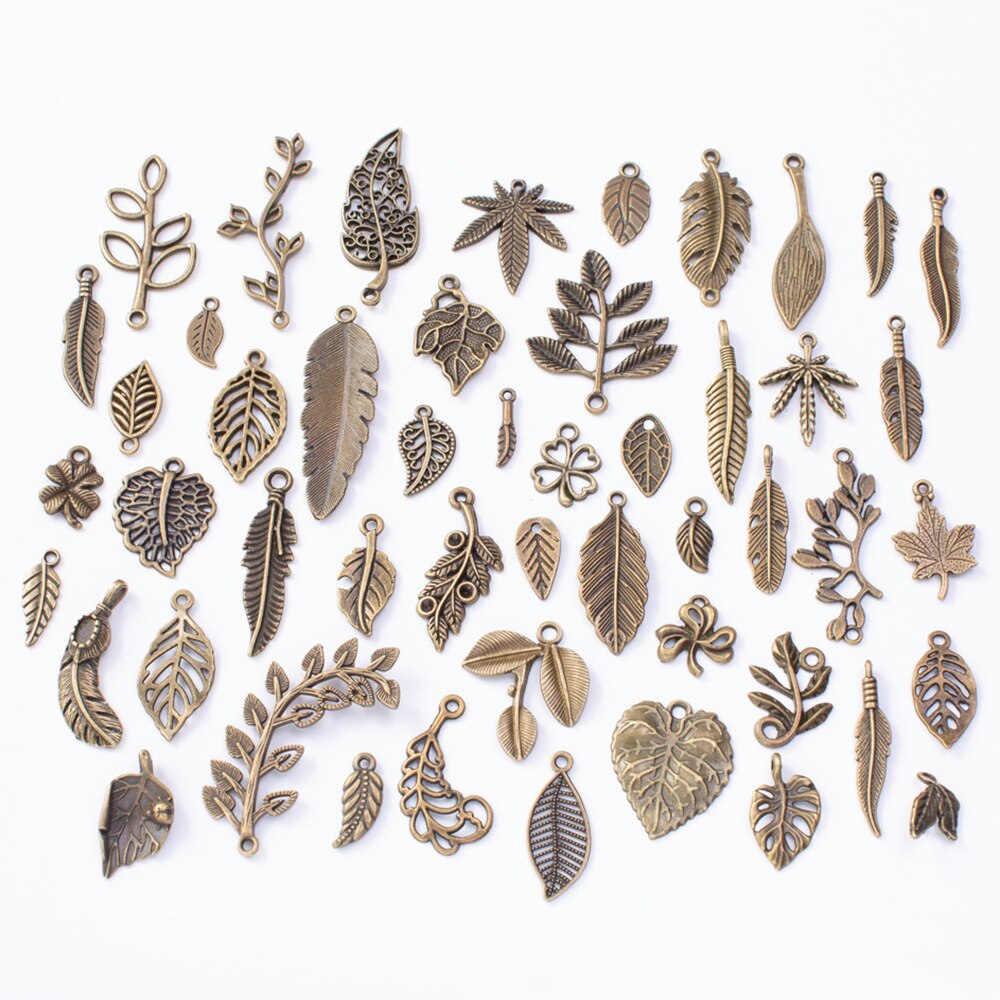 100pcs 50pcs Metal Leaf Mixed Charms Pendants Antique Silver Bracelets Necklaces DIY Accessories for Jewelry Making