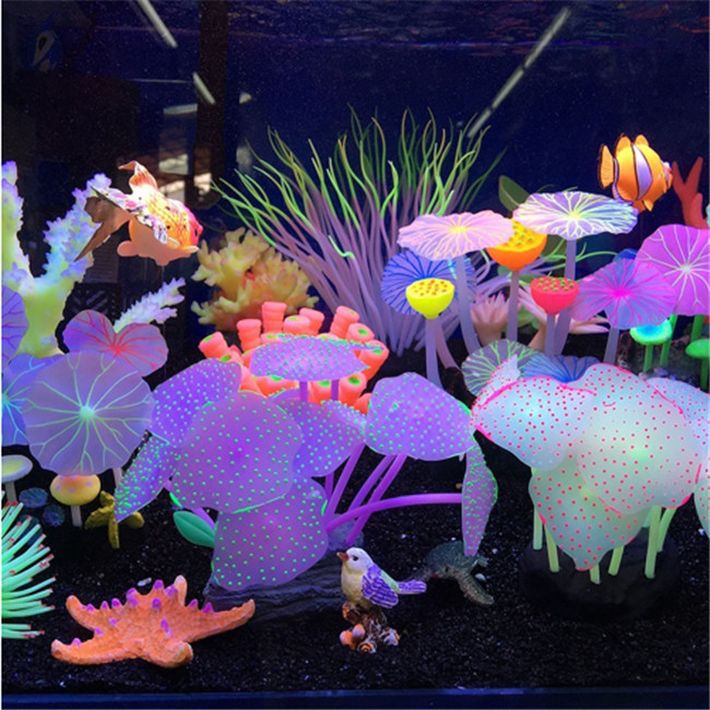 Aquaria Accessoires Kunstmatige Koraalrif Gloeiende Lotusblad Paddestoel Lichtgevende Stenen Aquarium Decoratie Met Sucker: Default Title