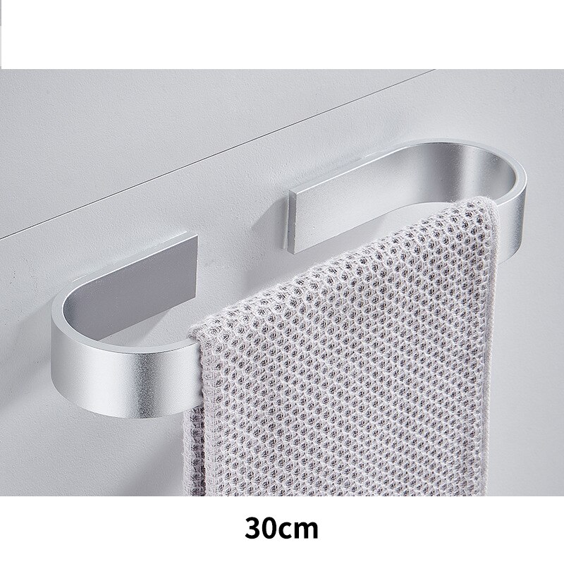 Solid plads aluminium sort håndklædestang enkelt håndklædestativ badeværelse mat sort vægmonteret håndklædeholder 30/40/50/60 cm: Sølv -30cm