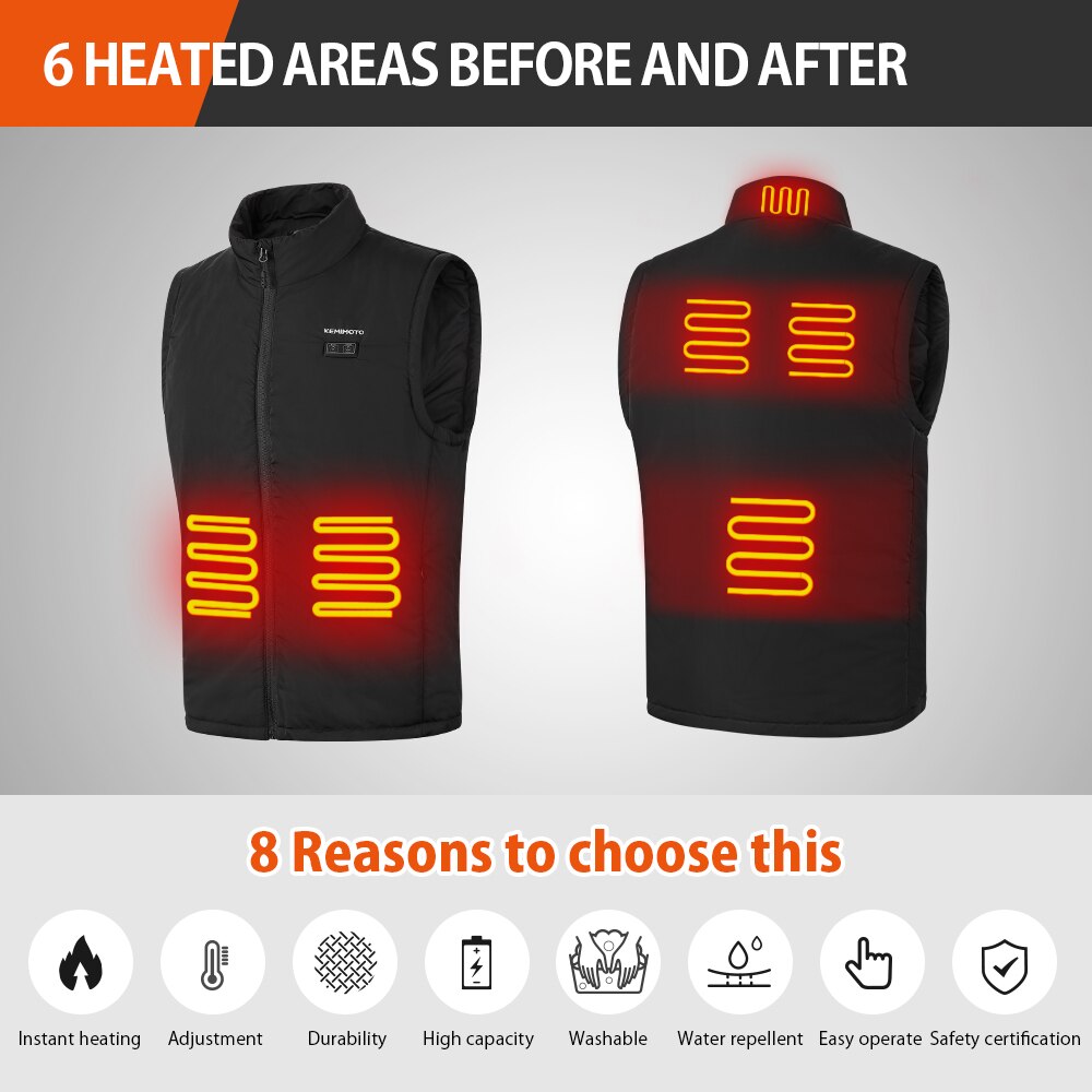 KEMIMOTO Winter Heated Jacket USB Heated Vest Battery Temperature Adjustable For Motorcycle Skiing Bike Hiking Washable