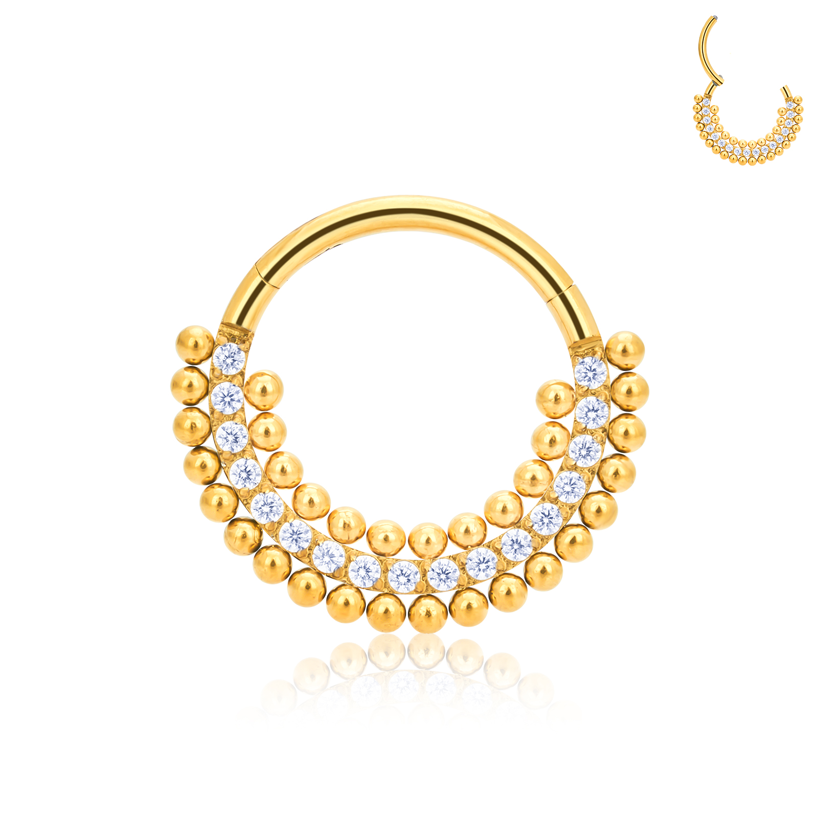 Pendientes de aro para Piercing para mujer, hélice con bisagras para cartílago G23, cuentas de titanio CZ, anillos para la nariz, segmento con bisagras, cartílago del trago de la oreja, 1 Uds.: Negro / Color amarillo dorado claro