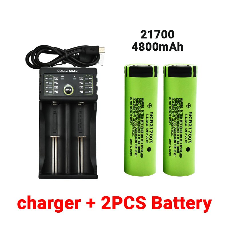 21700 NCR21700T Rechargeable Lithium 4800mAh 3.7V Power Battery High Discharge High Drain Li-ion Battery HD Cell +charger: Red