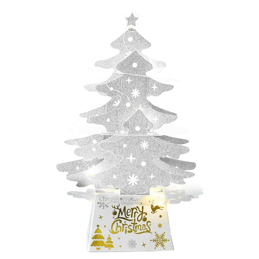 1 Set LED Christmas Tree Shape Card Stake Display Handmade Beautiful Cardboard Card Stake Decor for Home: Silver With Light
