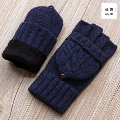 Guantes sin dedos de invierno para hombre, mitones de lana tejidos, manoplas cálidas de terciopelo para invierno, manoplas cálidas para hombre, medio guantes de conducir dedo