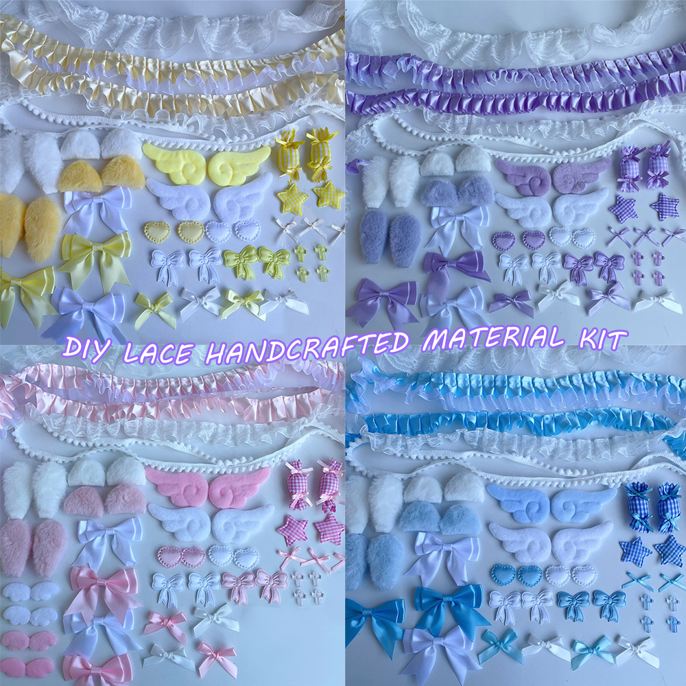 34 stuks lint kantversiering handgemaakte materiaalset engelenvleugel accessoires strik ster DIY kledingaccessoires pijnzak decoratie