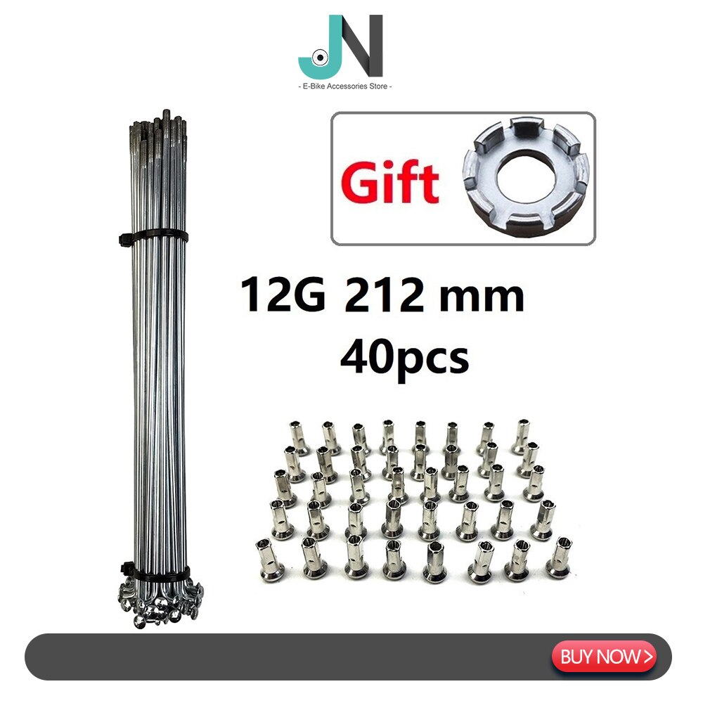 Radios y tuercas de bicicleta eléctrica, rueda de Motor de cubo de 2,56mm de diámetro de acero plateado, 12G, piezas de conversión para bicicleta de montaña y carretera: 212mm 40pcs tool