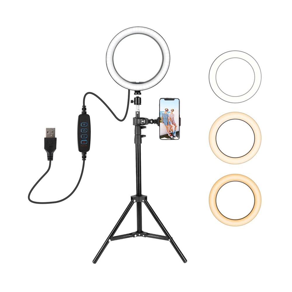 Dimbare Led Selfie Ring Licht Met Statief 10 Inch Usb Selfie Ring Lamp Fotografie Ring Vulling Licht Voor Selfie/mobiele Telefoon Studio
